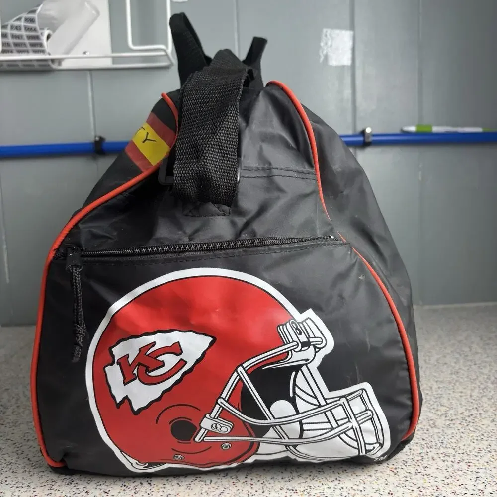 Vintage 90s KANSAS CITY CHIEFS Football Duffle Gym Bag Carry-On Handle Strap NFL